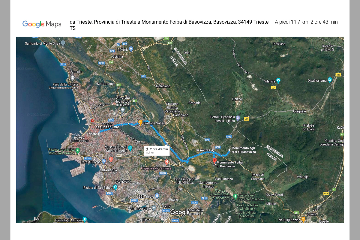 mappa Google del percorso intrapreso da Elena Tortia durante l'azione "Uomini che abitano gli stessi luoghi"